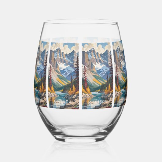 名前をカスタムする&文字カナダ旅行ポスター ステムなしワイングラス (左)