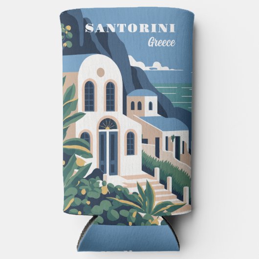 名前をカスタムする&文字サントリーニギリシャ スリム缶クーラー (正面)