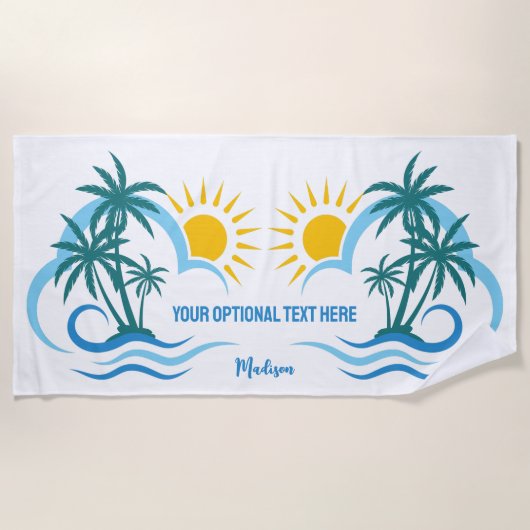 名前をカスタムする&文字トロピカルアイランド ビーチタオル (正面)