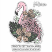 名前をカスタムする&文字ピンクフラミンゴ シール (正面)