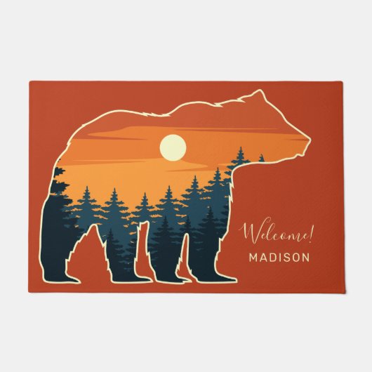 名前をカスタムする&文字ベアフォレスト ドアマット (正面)