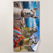 名前をカスタムする&文字ペルーラマ ビーチタオル (正面)