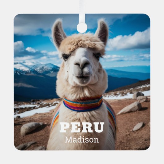 名前をカスタムする&文字ペルーラマ メタルオーナメント (正面)