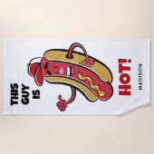 名前をカスタムする&文字ホットドッグ ビーチタオル (正面)