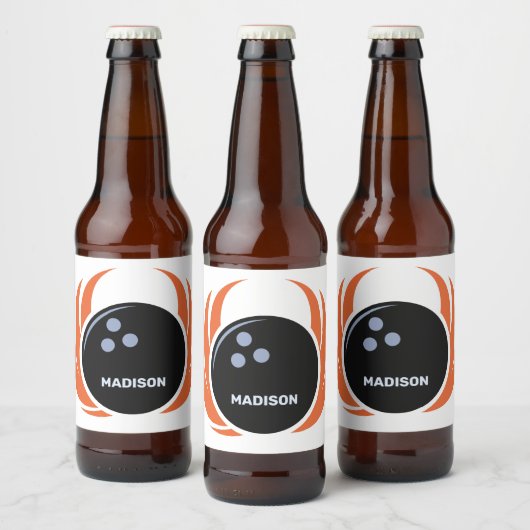 名前をカスタムする&文字ボウリングボール炎付き ビールラベル (ボトル)