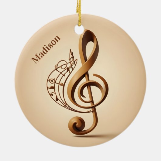 名前をカスタムする&文字ミュージカルクレフ、 音符記号注 セラミックオーナメント (裏面)
