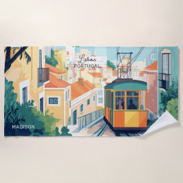 名前をカスタムする&文字リスボンポルトガル ビーチタオル