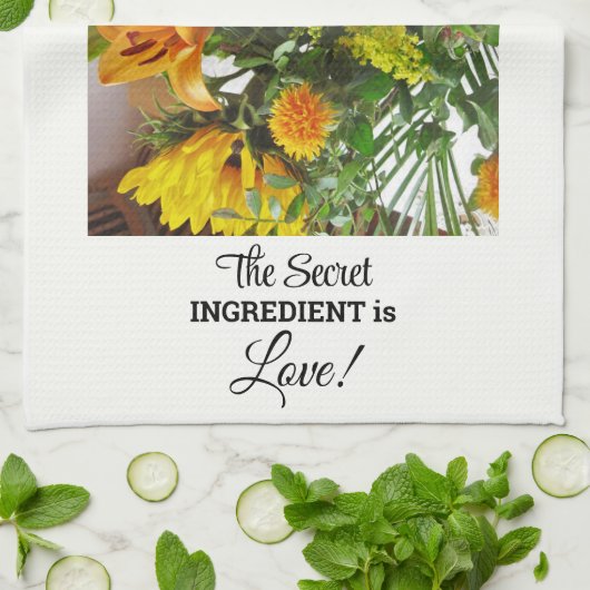 名前をカスタムする、文字引用文ひまわりプリント16x24 キッチンタオル (折り畳み)