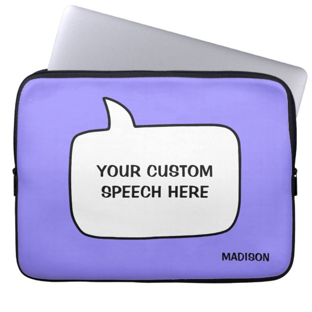 名前をカスタムする、文字、およびカラースピーチバブル ラップトップスリーブ (正面)