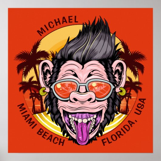 名前をカスタムする、文字、カラービーチモンキーポスター ポスター (正面)