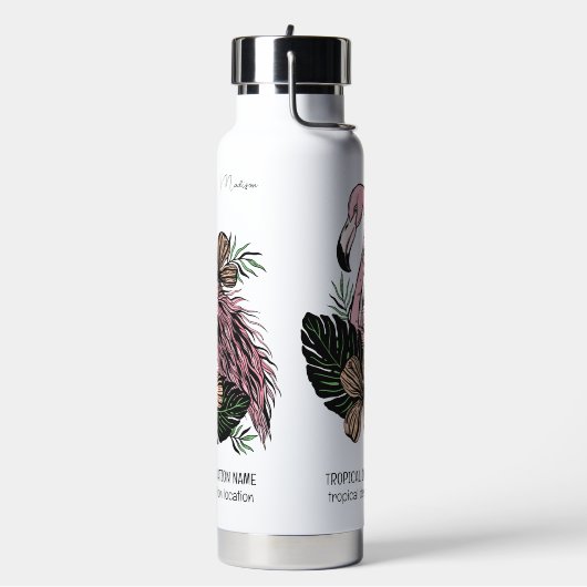 名前をカスタムする、文字、カラーピンクフラミンゴ ウォーターボトル (左面)