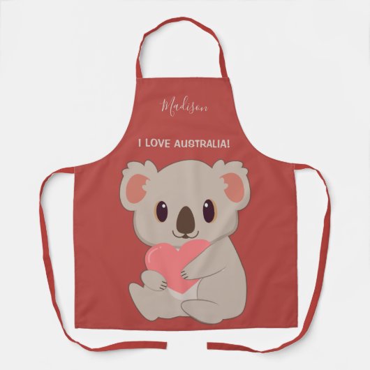 名前をカスタムする、文字&カラーラブコアラ エプロン (正面)