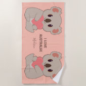 名前をカスタムする、文字&カラーラブコアラ ビーチタオル (正面)