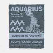 名前をカスタムする/文字〔占星術の〕十二宮図サインアクエリアス フリースブランケット (正面)