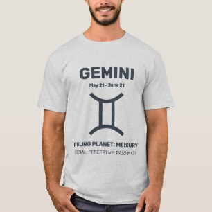 名前をカスタムする/文字〔占星術の〕十二宮図サインジェミニ Tシャツ
