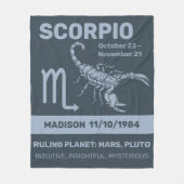 名前をカスタムする/文字〔占星術の〕十二宮図標識蠍座 フリースブランケット (正面)