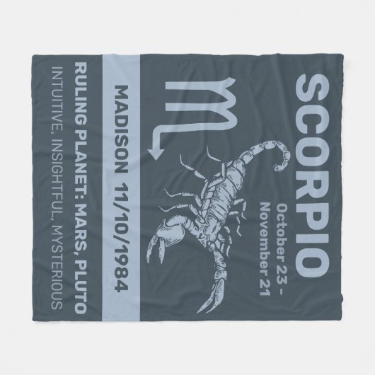 名前をカスタムする/文字〔占星術の〕十二宮図標識蠍座 フリースブランケット (正面(横))