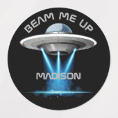 名前をカスタムする&文字UFO宇宙船 ラベル (デザイン1)