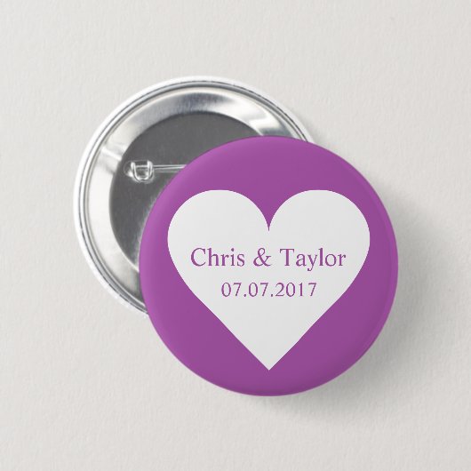 名前をカスタムする、日付、および色ハートボタン 缶バッジ (正面&裏面)