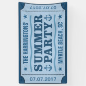 名前をカスタムする、日付、場所「パーティーチケット」バナー 横断幕 (縦)