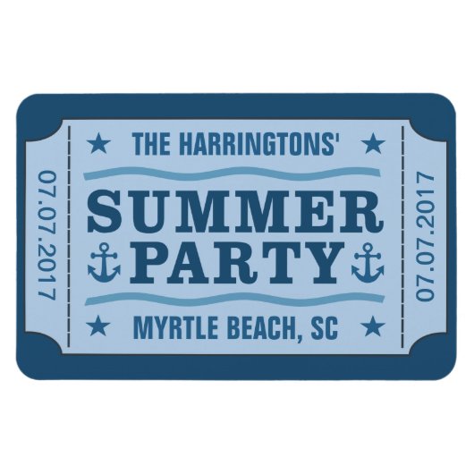 名前をカスタムする・日付・場所「パーティーチケット」磁石 マグネット (横)