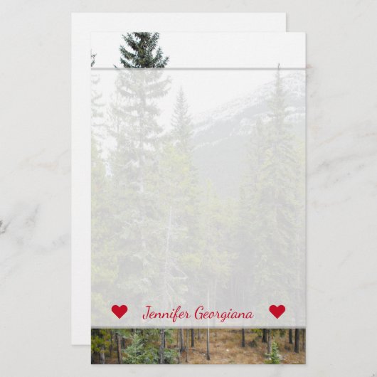 名前をカスタムする + 森林および山場面文房具 便箋 (正面/裏面)