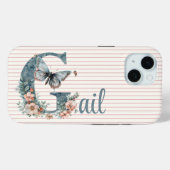 名前をカスタムする |植物学イニシャル |バタフライブルー Case-Mate iPhoneケース (裏面 (横))