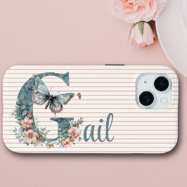 名前をカスタムする |植物学イニシャル |バタフライブルー iPhone 15ケース