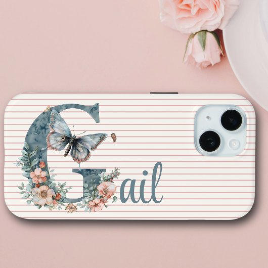 名前をカスタムする |植物学イニシャル |バタフライブルー Case-Mate iPhoneケース