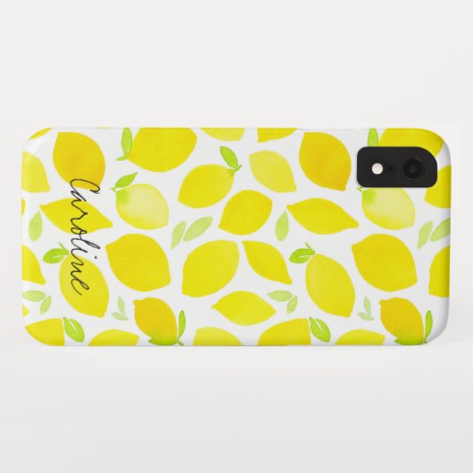 名前をカスタムする | 水彩イエローレモン模様 Case-Mate iPhoneケース (裏面(横))