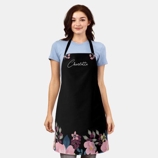 名前をカスタムする |水彩花ぼほスタイリッシュ エプロン (着用した状態)