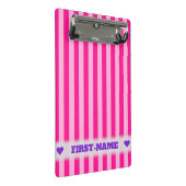 名前をカスタムする+淡いピンク&深いピンクストライプ ミニクリップボード (アングル)