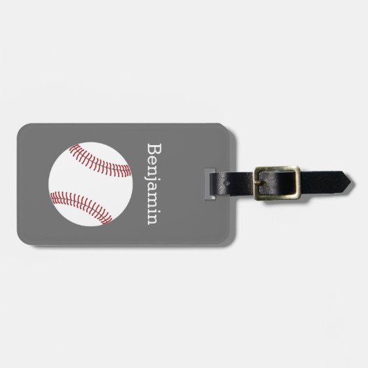 名前をカスタムする-灰色を用いる野球 ラゲッジタグ (正面横)