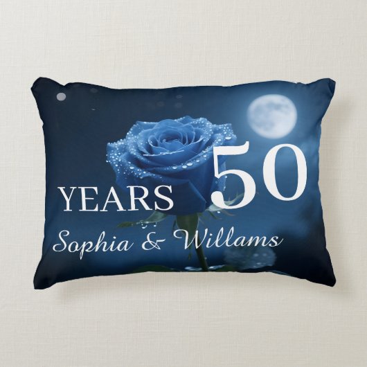 名前をカスタムする&特別な年ロマンティックブルーバラ アクセントクッション (正面)