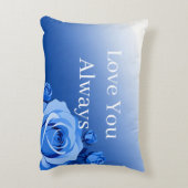 名前をカスタムする&特別な年ロマンティックブルーバラ アクセントクッション (裏面(縦))