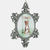 名前をカスタムする（犬）スタッフォードブルテリアペットドッグ スノーフレークピューターオーナメント (左)