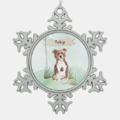 名前をカスタムする(犬)スタッフォードブルテリアペットドッグ スノーフレークピューターオーナメント (正面)