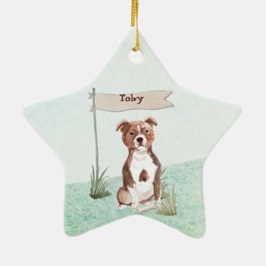 名前をカスタムする(犬)スタッフォードブルテリアペットドッグ セラミックオーナメント (裏面)