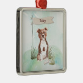 名前をカスタムする（犬）スタッフォードブルテリアペットドッグ メタルオーナメント (右)