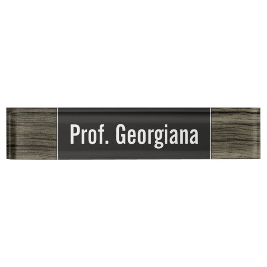 名前をカスタムする + 素朴でフェイクな木製の一見パターン デスクネームプレート (正面)