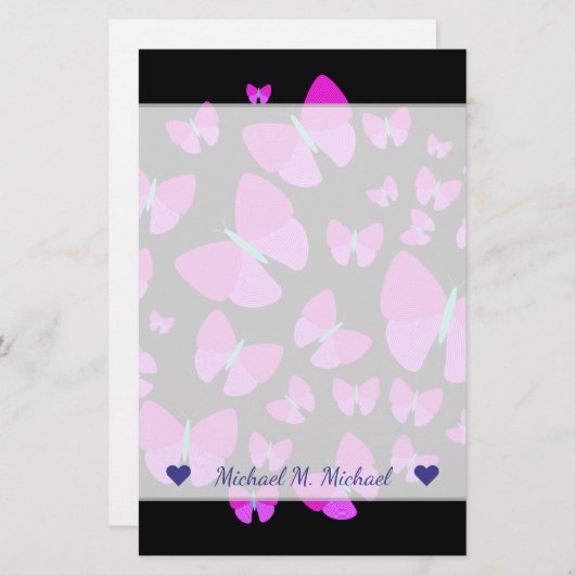 名前をカスタムする+蝶の群芸術的れ 便箋 (正面/裏面)