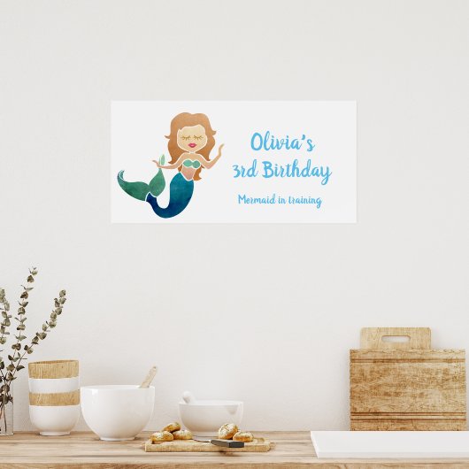 名前をカスタムする&誕生日かわいい人魚のトレーニング ポスター (キッチン)