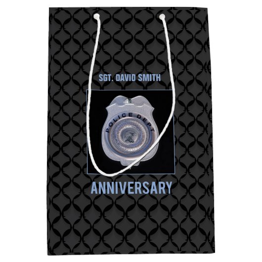 名前をカスタムする、警察署との記念日 ミディアムペーパーバッグ (正面)