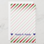 名前をカスタムする、赤、白、緑のパターストライプのン 便箋 (正面/裏面)