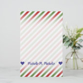 名前をカスタムする、赤、白、緑のパターストライプのン 便箋 (スタンド正面)