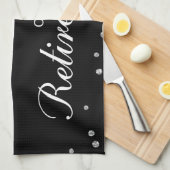 名前をカスタムする、退職祝いブラック キッチンタオル (四つ折り)