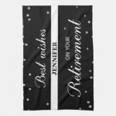 名前をカスタムする、退職祝いブラック キッチンタオル (縦)