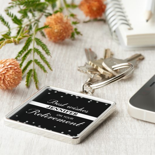 名前をカスタムする、退職祝いブラック キーホルダー (側面)