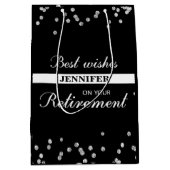 名前をカスタムする、退職祝いブラック ミディアムペーパーバッグ (正面)