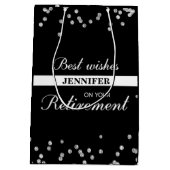 名前をカスタムする、退職祝いブラック ミディアムペーパーバッグ (裏面)